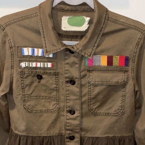 Anthropologie Military Peplem Embroidered/Beaded Jacket Size XSmall Olive Green - Picture 7 of 14